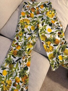 Cara Cara White Tropical Fruit Print Trousers